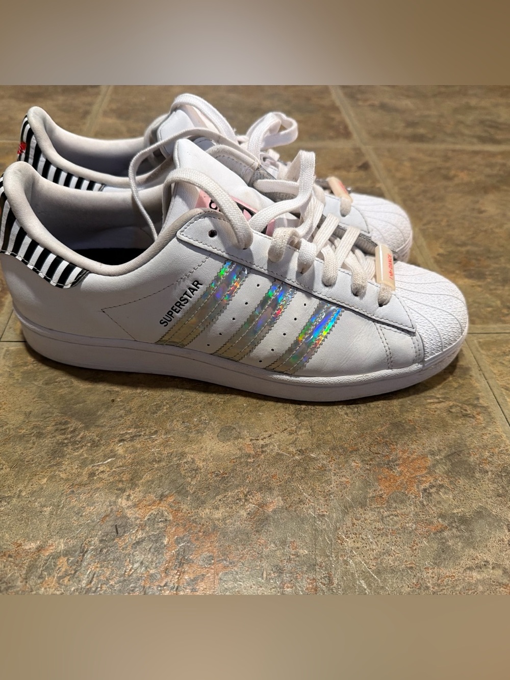 adidas White Superstar Sneakers with Holographic Stripes